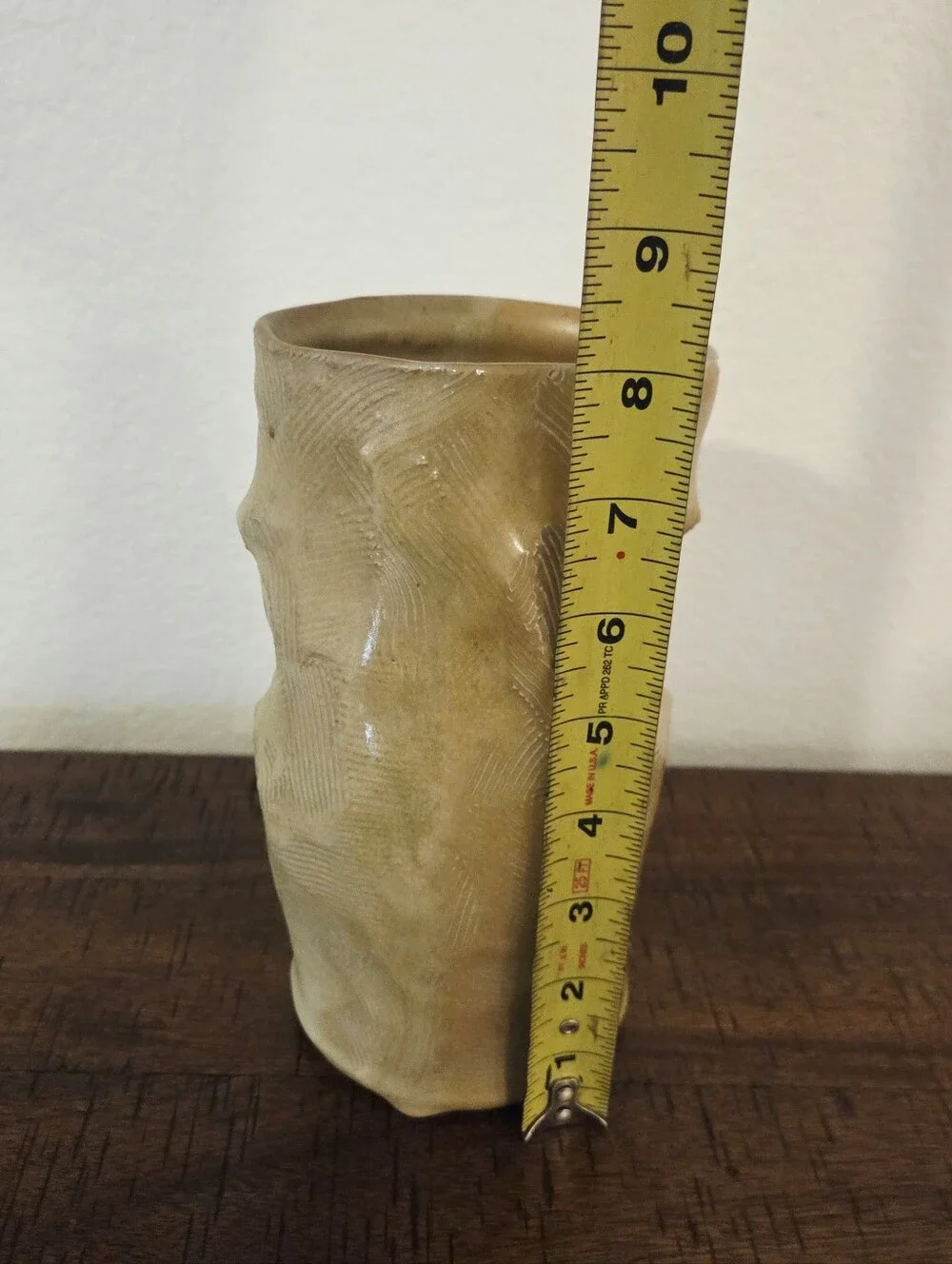 Vintage Modernist Studio Art Pottery Paper Bag Style Vase Signed